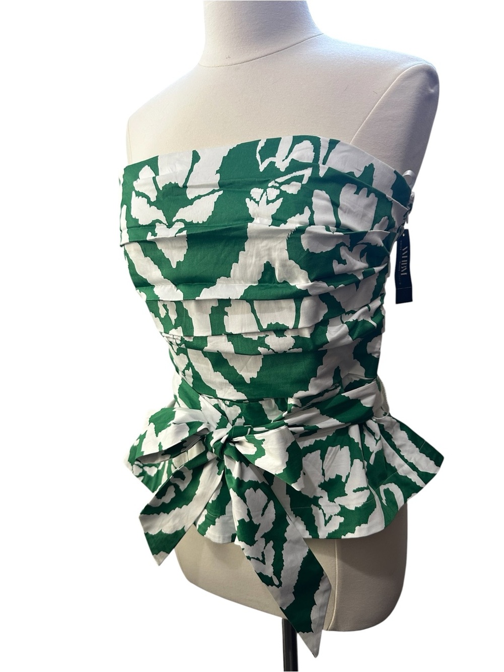 White House Black Market Green & White Tie-Waist Bustier w Removable Straps NWT - Picture 4 of 10